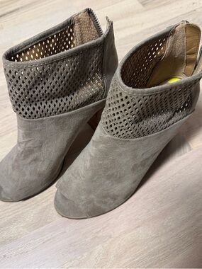Report Taupe Suede Perforated Open-Toe Ankle Booties